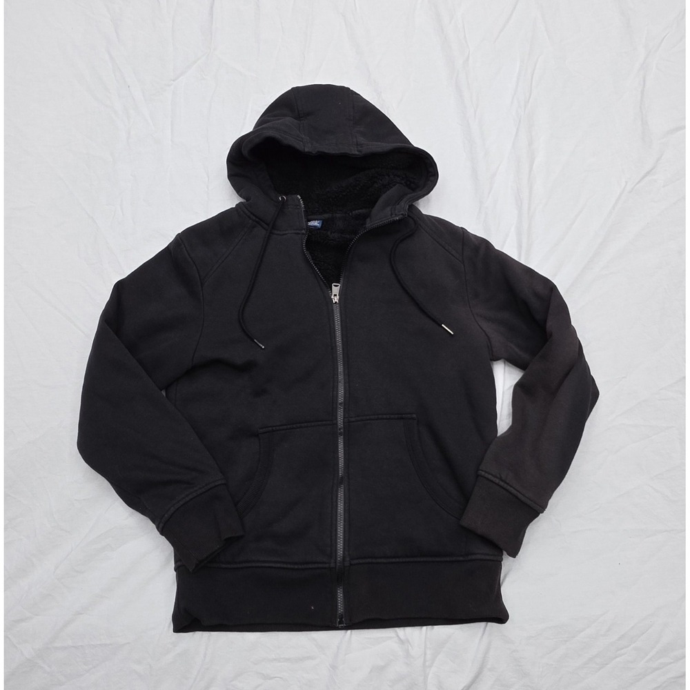 George Black Full-zip Hooded Sherpa Lined Sweatshirt Size Medium Heavyweight